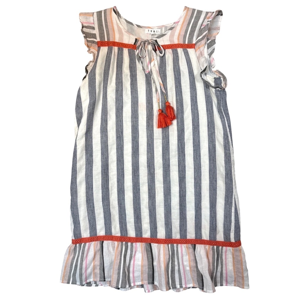 THML Dress Striped Ruffle Tassel Women M Lightweight Casual Boho